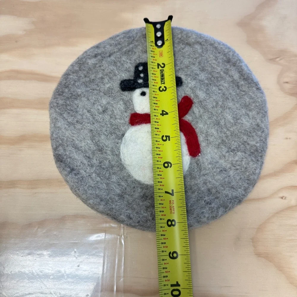 Handmade Felted Wool Snowman Trivet 8.5